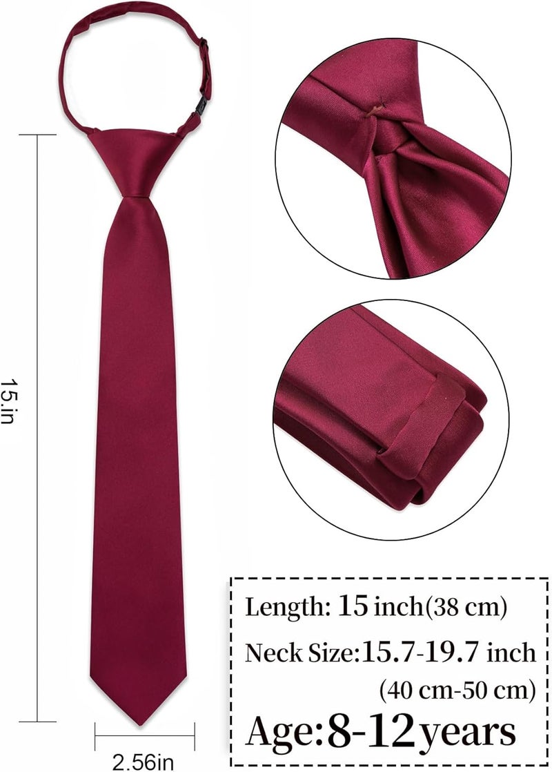 Ailisus Store Boys Tie Solid Color Silk Satin Pre-tied Kids Necktie for Age 8-12 Adjustable Formal Wedding School Graduation - Image 3